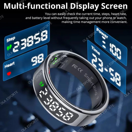 R13 Smart Ring with Display Screen and Touch,Wireless Charging Case,Health Manager,5ATM Waterproof Men Women Ring For Android OS