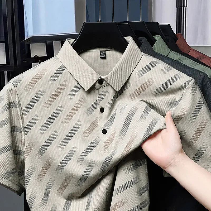 2025 New Men's Business Casual Short Sleeved Printed Polo Shirt Fashionable Breathable Comfortable and Versatile Top
