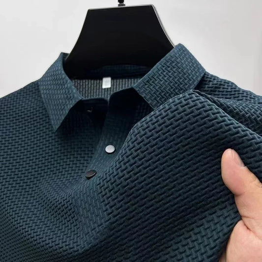 New Men's Business Casual Short Sleeved Bone Flower Solid Color POLO Shirt Fashion Breathable Comfortable Summer Versatile Top