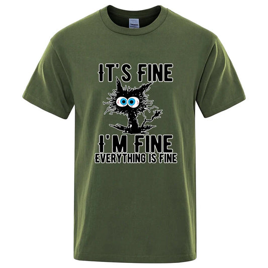 Men's High Quality T-shirt 100% Cotton Funny Cool Cat Printed T-shirt Casual Men's Short Sleeve T-shirt for Men T-Shirt Male Top