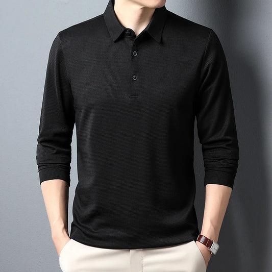 Men's Business Casual Polo Long Sleeve T-shirt Summer Comfortable Top