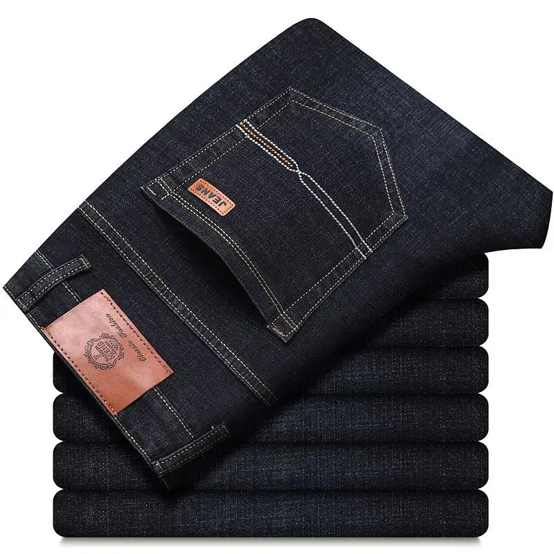 2026 New Business Men's Jeans Casual Straight Stretch Fashion Classic Blue Black Work Denim Pant Trousers Male Clothing