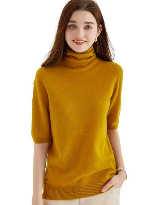 Women's Knit Tops Short Sleeve Fashion Women Sweaters New 100% Merino Wool Knitwears Vintage Sweater Turtleneck Pullover Clothes