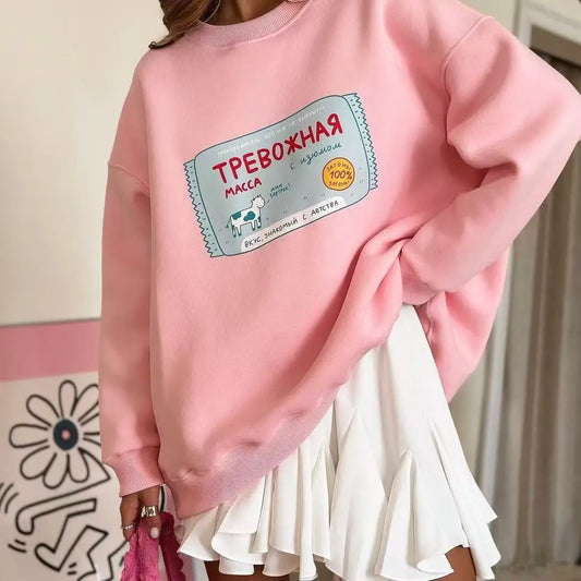 American Fashion Cute Cartoon Print Long Sleeve Sweatshirt Spring Clothes Women Casual Shirts 2025 Hoodies Men Sudadera Tops