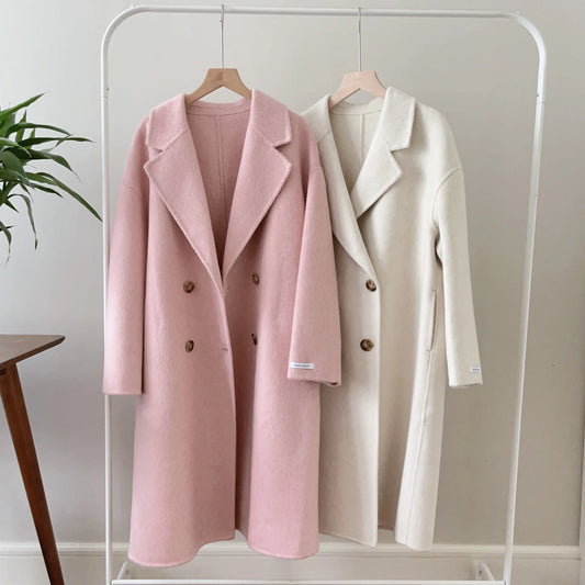 2025 Spring Women Drouble Breasted Woolen Coat Loose Style Cashmere Winter Clothes Long Coats Tops New