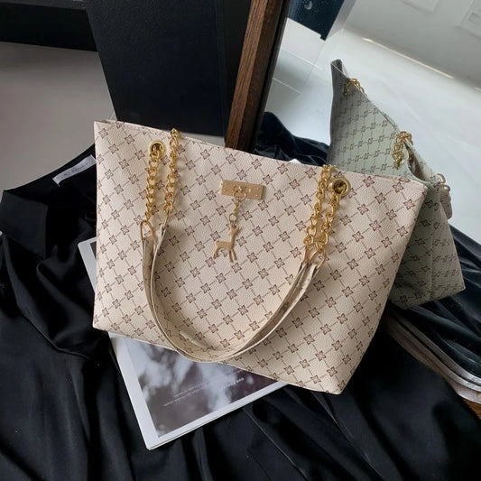 New Presbyopia Handbag Texture Soft Leather Large Capacity Tote Women Bag With Hanging Accessories Shoulder Bag