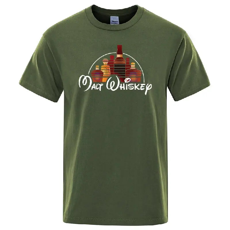 Summer Men's T-shirt 100% Cotton Funny Malt Whiskey Print Summer Loose O-neck Cool T Shirt for Men Short Sleeve T-shirt Male Tee