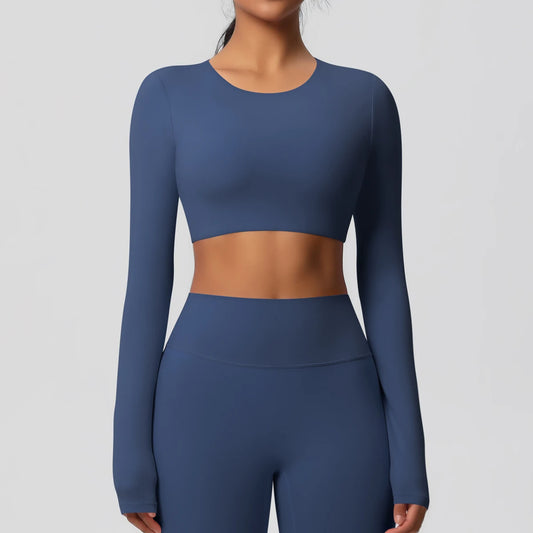 Yoga Shirts For Women Long Sleeve With Padded Fitness Running Gym Clothes Workout Dry Fit Breathable High Elastic Sports Top