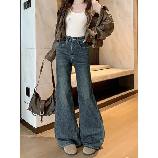 Jeans For Woman Y2k Clothes Retro Flared Trousers Winter High Waist Loose Fit Wide Leg Denim Pants Slimming Fashion Casual