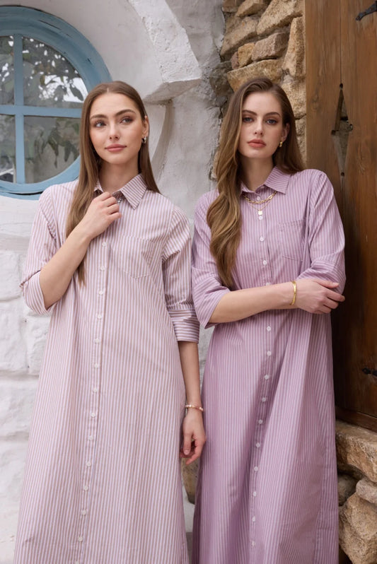 AS SS26 Pinstripe shirt maxi dress casual style 100% cotton woman clothes