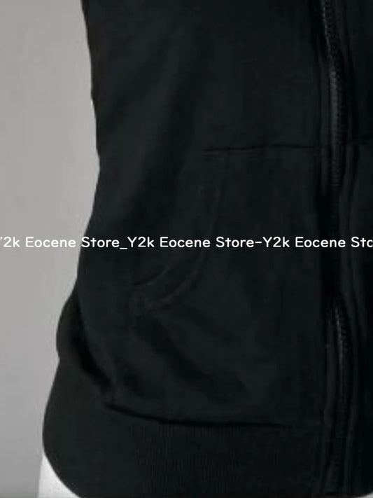 Y2K Subculture Skull Print Zip Cardigan Short Sleeve Women Japan Slim Fit Striped Hoodie Casual Tops Fashion Streetwear Clothes