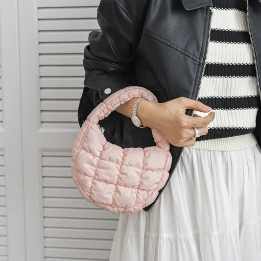 Candy bag Fashion Mini Puffer Tote Bag Quilted Circle Phone Purse Elegant Soft Nylon Padded Key Pouch Simple Trend Handbag