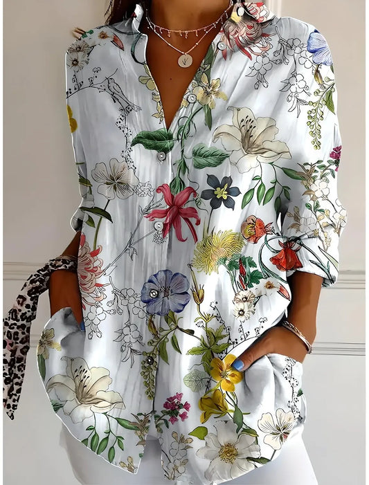 2025 Women's Shirts Ombre Floral Graphics Blouse Lapel Neck Blouse Women's Long Sleeve Shirts Womens Clothes Female Clothing