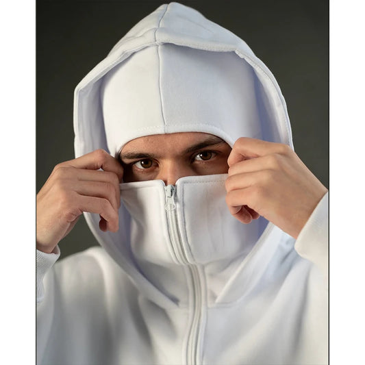Men's Double Hat Mask Zipper Design Winter Windproof Hoodie Sports Jacket Outdoor Activities Hiking Travel Running Sweatshirt 