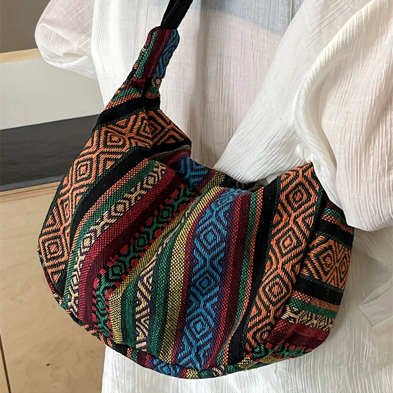 Crossbody Bags Tribal Style Shoulder Bag, Foldable Crossbody Striped Pattern, Flag Theme Hand Washable Edge Painted Lining