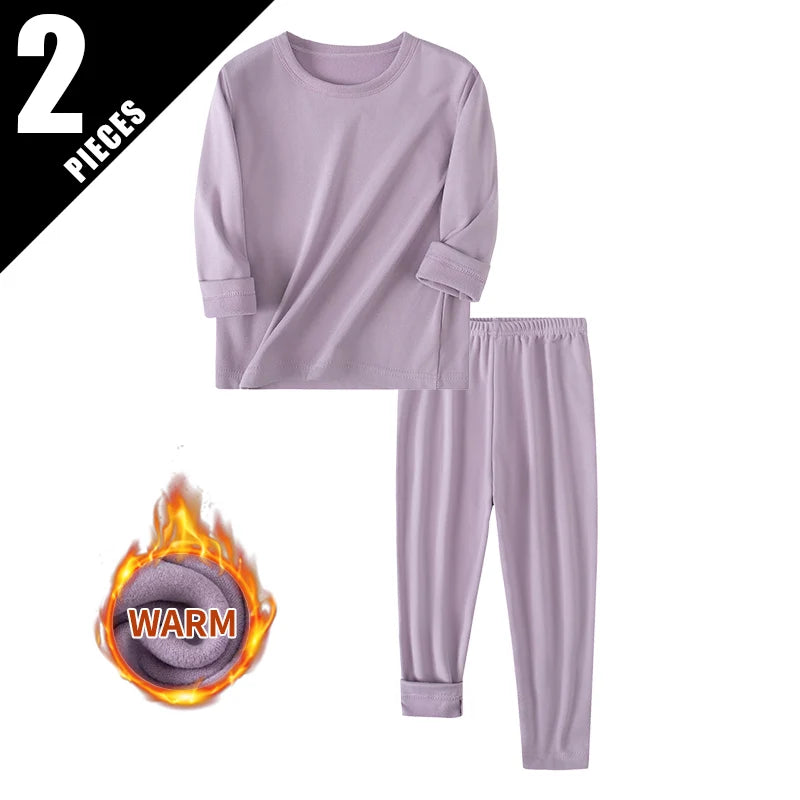 2piece Autumn And Winter Children's Solid Color Simple Multi Color Warm Underwear Set for Boys and Girls Fashion Home Base Shirt