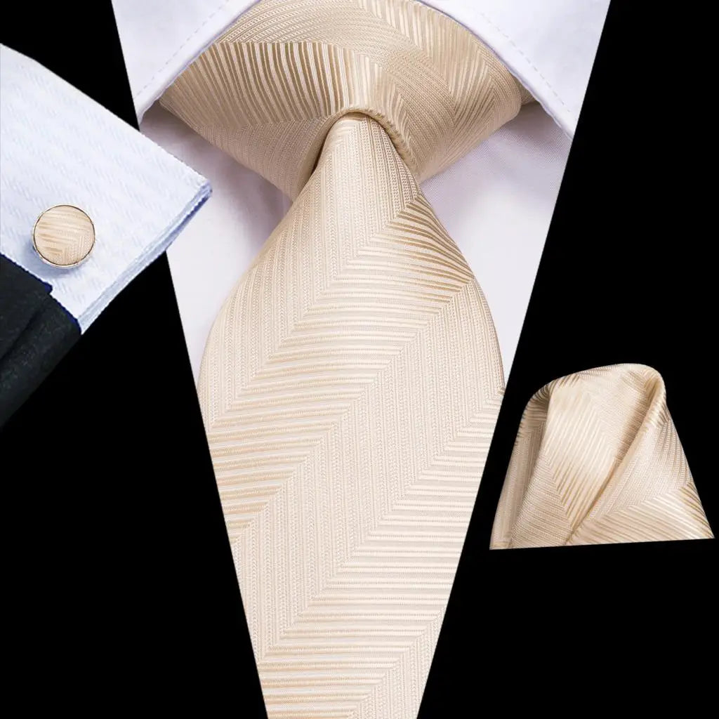 Hi-Tie Champagne Floral Paisley Silk Elegant Tie For Men Groom Wedding Men Necktie Pocket Square Cufflink Accessory Wholesale