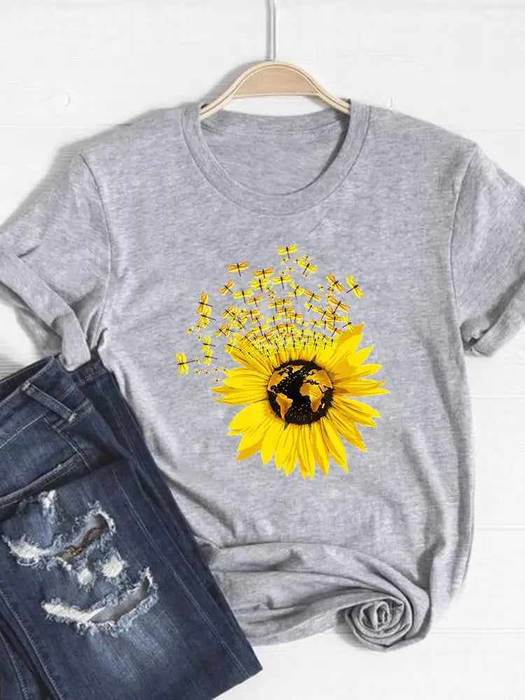 Tee Basic Clothing Women Clothes Print T Shirt Leopard Love Heart Trend Cute Summer Top Fashion Short Sleeve Graphic T-shirt
