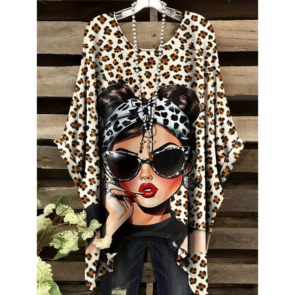 2025 New Women's T-Shirt Fashion Leopard 3D Print Tops Summer Sexy Round Neck Short Sleeve Tee Street Casual Loose Woman Clothes
