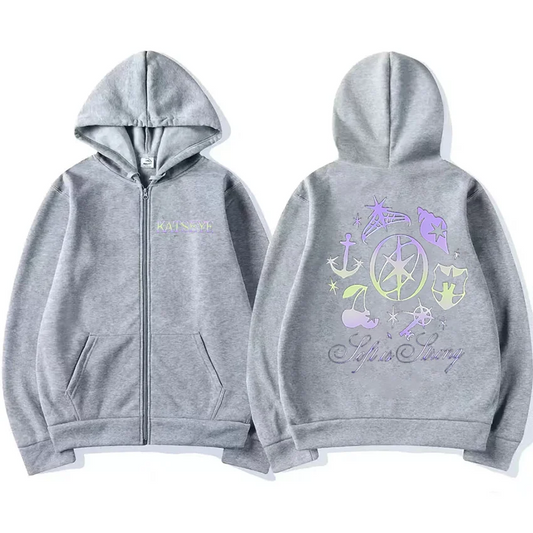 Katseye Graphics tracksuit vintage Hoodie Men Women 2025 tops Fleece fashion clothes Hip Hop Coat Zip Up Jacket Loose streetwear