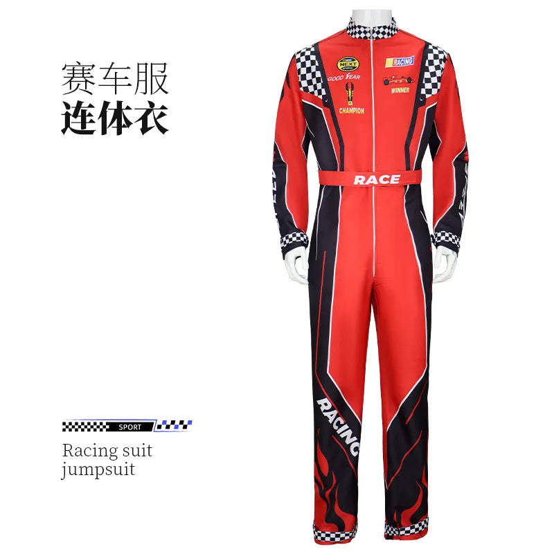Adult Kids Racer Cosplay Costume Red Classic One-Piece Training Racing Uniform Suit Children Men Karting Jersey Clothing