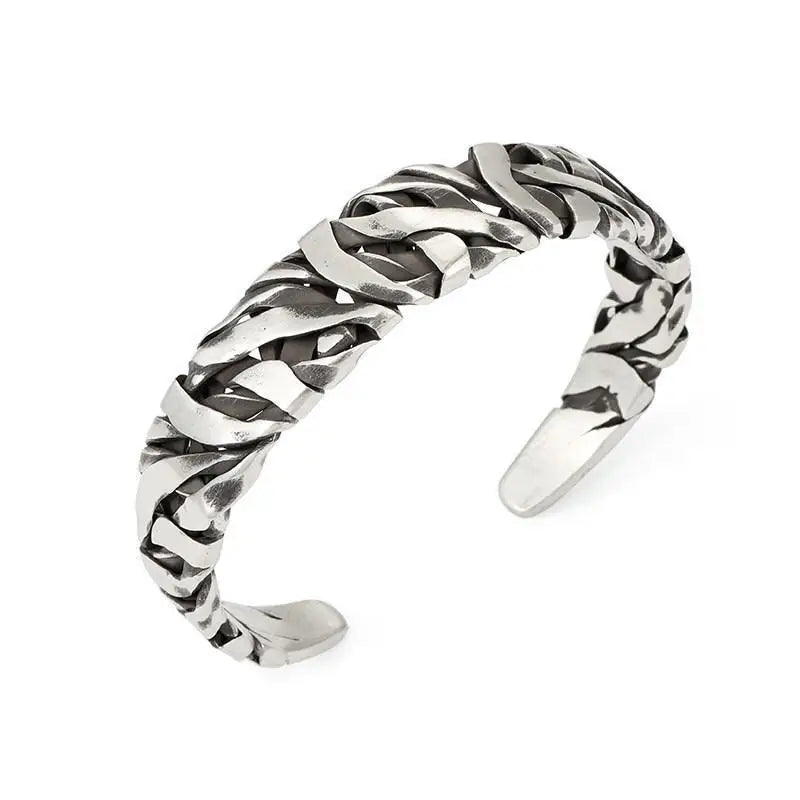 Retro C-shaped Braided Alloy Men Bracelet Silver Color Simple Cuff Bracelet Fashion Jewelry Accessory
