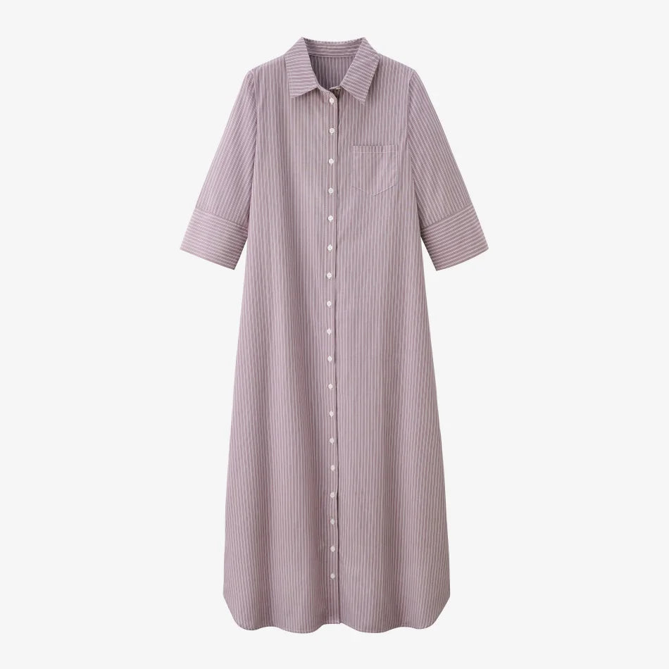 AS  SS26 Pinstripe shirt maxi dress  casual style 100% cotton woman clothes