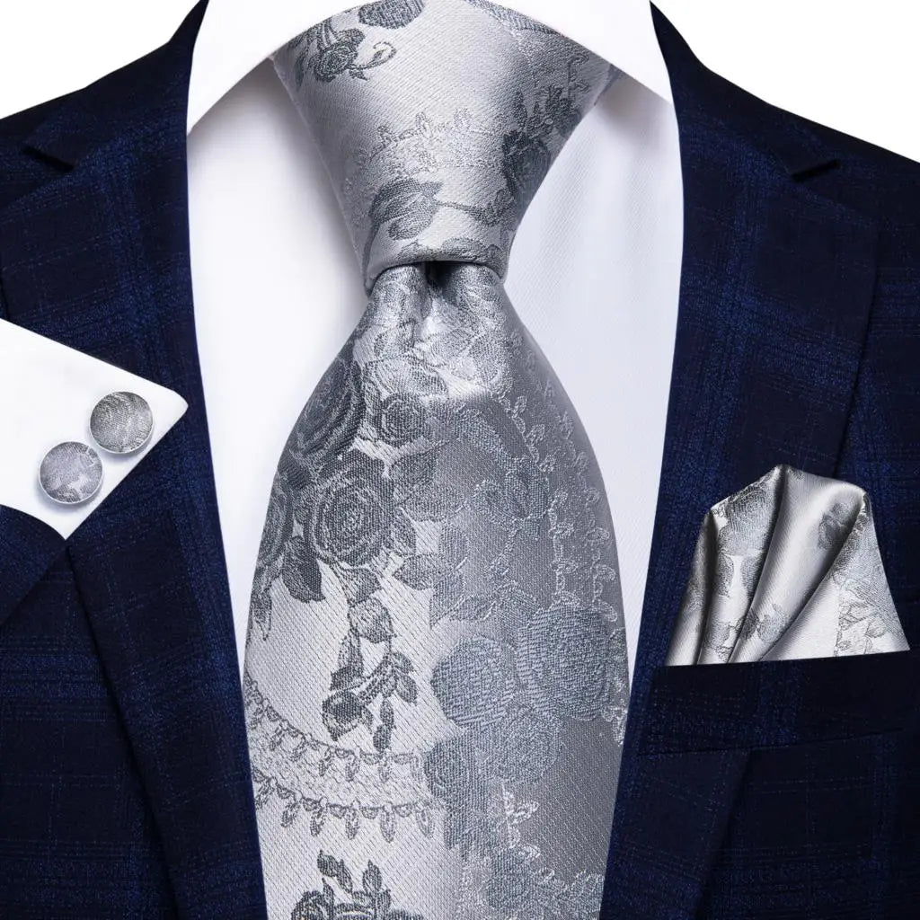 Hi-Tie Champagne Floral Paisley Silk Elegant Tie For Men Groom Wedding Men Necktie Pocket Square Cufflink Accessory Wholesale