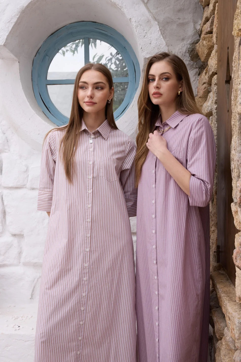 AS  SS26 Pinstripe shirt maxi dress  casual style 100% cotton woman clothes