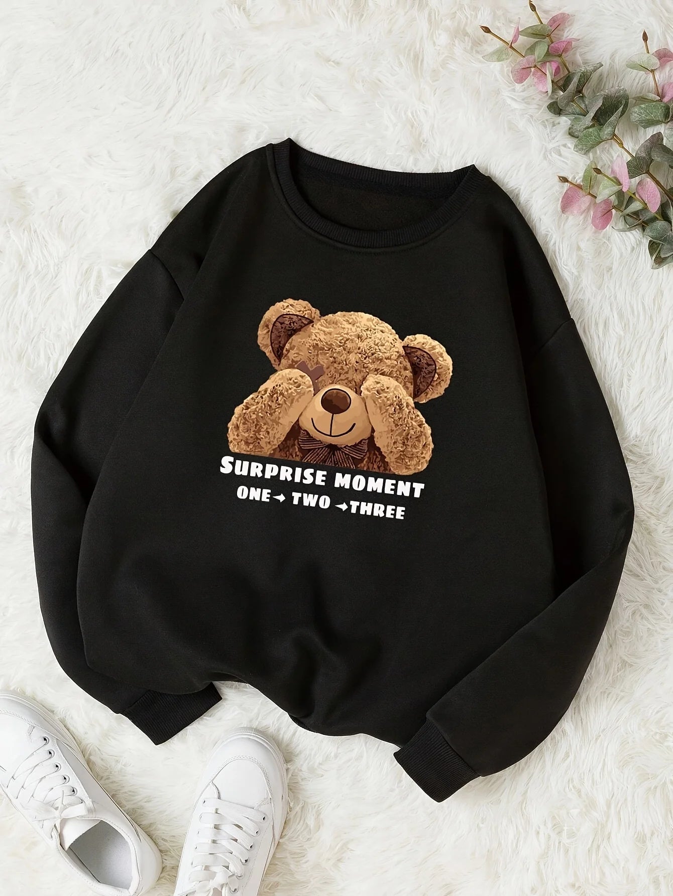 CLoose Sweatshirt Casual Long Sleeve Women Autumn and winter  Cartoon Bear Comfortable Pullover Crewneck Loose Female Clothes