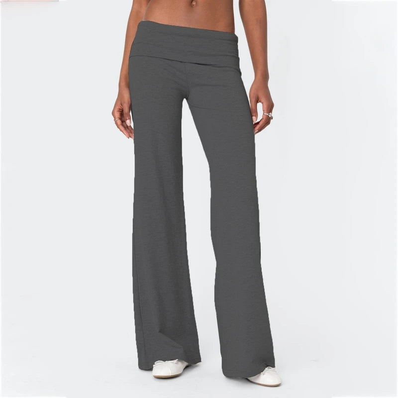 Casual Wide Leg Sweatpants for Women Fold Over Low Rise Flare Yoga Lounge Pants Back to School Clothes for Teen Girls Outfits