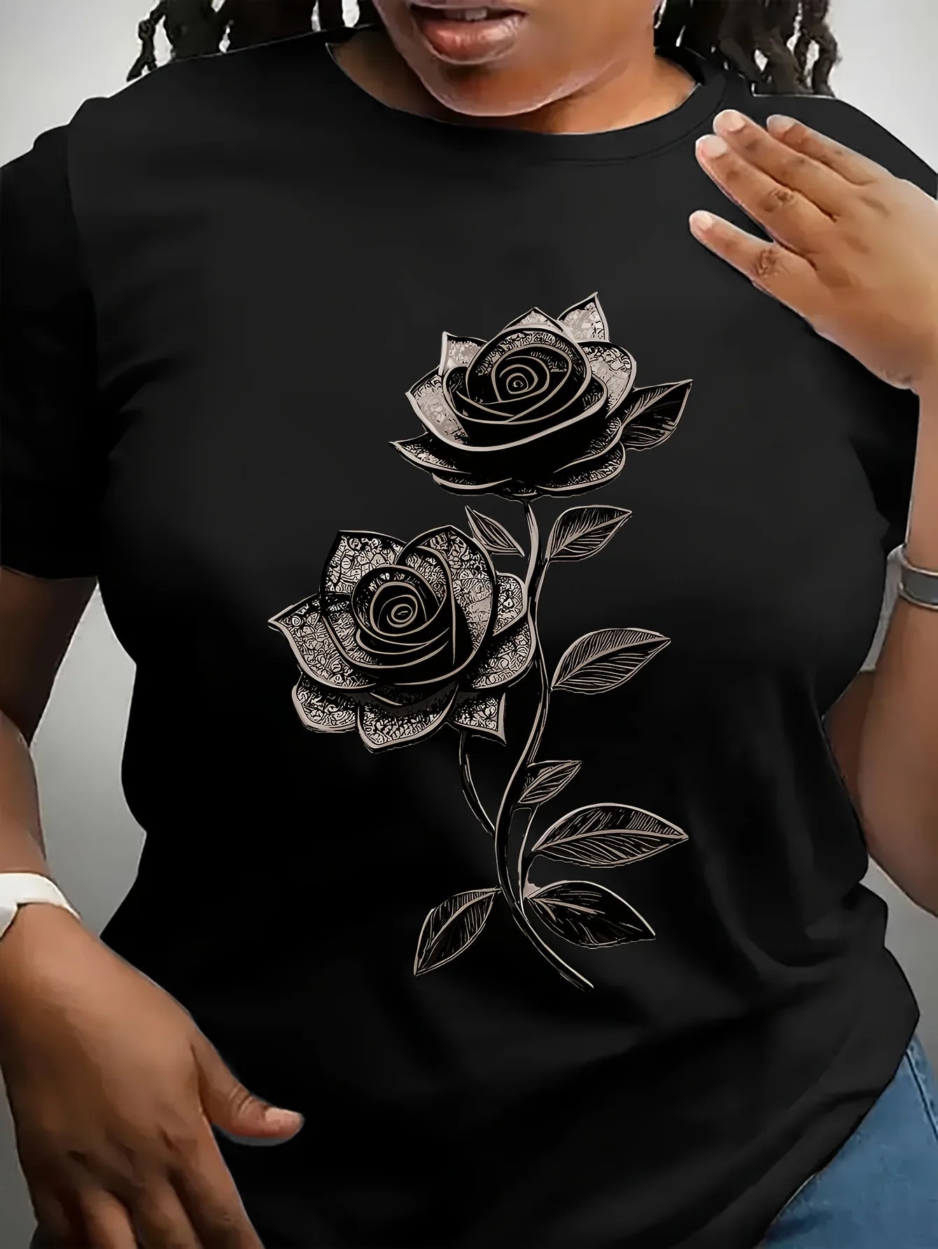 Women's Casual Crew Neck Flowers and plants T-Shirt Drawing Print Micro Elasticity All Season Essentials women clothes