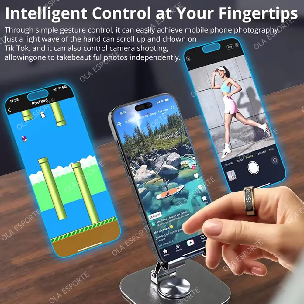 R13 Smart Ring with Display Screen and Touch,Wireless Charging Case,Health Manager,5ATM Waterproof Men Women Ring For Android OS