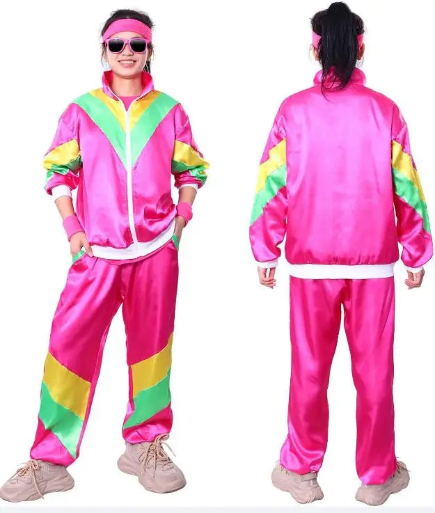 Tracksuit Costumes for Men 90s Hip Hop Shell Suit Costume Mens 80s Retro Tracksuit Jacket Disco Costume Windbreaker and Pants