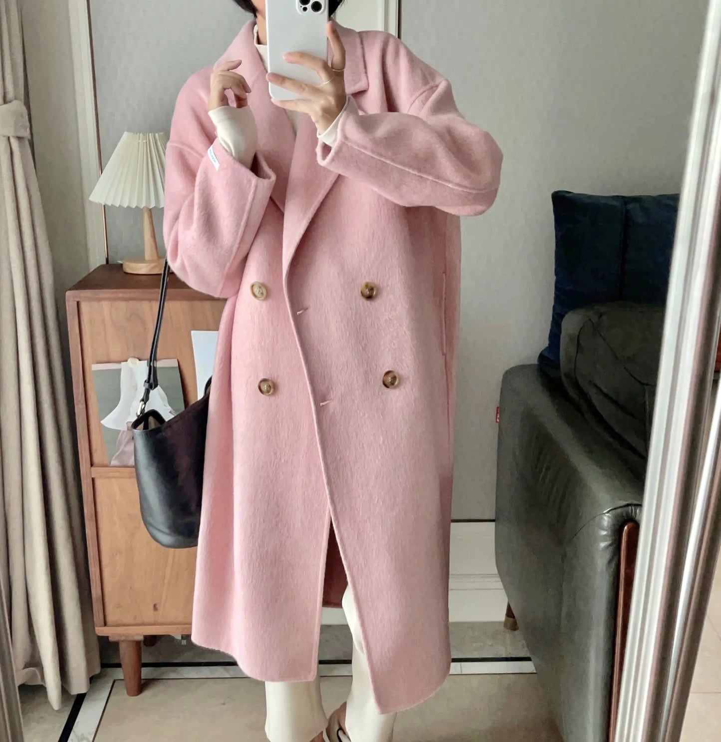 2025 Spring Women Drouble Breasted Woolen Coat Loose Style Cashmere Winter Clothes Long Coats Tops New