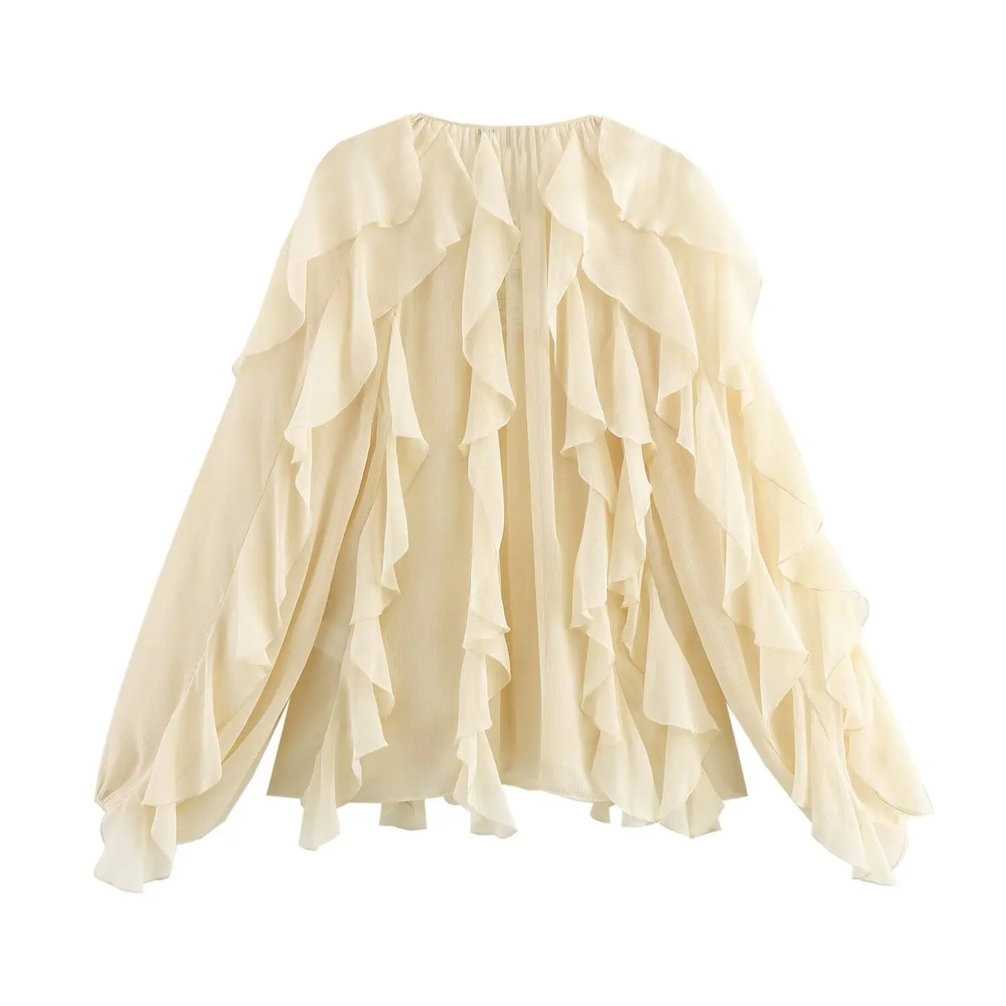 Women Casual Ruffled Shirt Women Loose Lace Up Hollow Out V Neck Tops Spring Blouses Women Clothes 4786063
