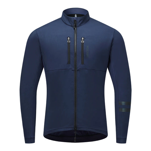WOSAWE Men Cycling Jacket Autumn Winter Coats Thermal Fleece Windproof Bicycle Clothing Motorcycle Jackets with 2 way YKK Zipper