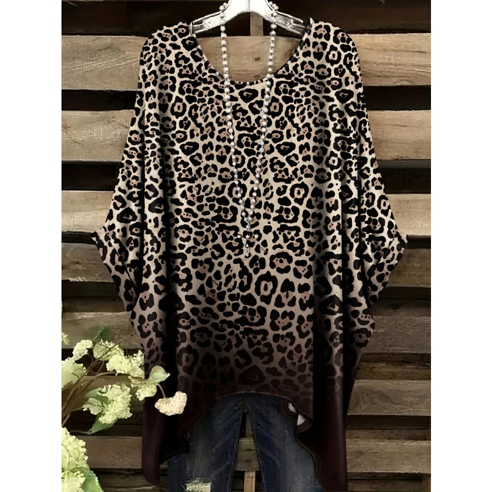 2025 New Women's T-Shirt Fashion Leopard 3D Print Tops Summer Sexy Round Neck Short Sleeve Tee Street Casual Loose Woman Clothes