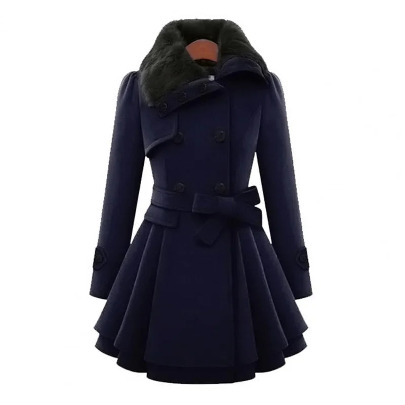 Winter Women's Jacket Windbreaker Warm Plush Thick Clothes Double Breasted Belt Autumn and Winter Korean Style Slim Lapel Coat