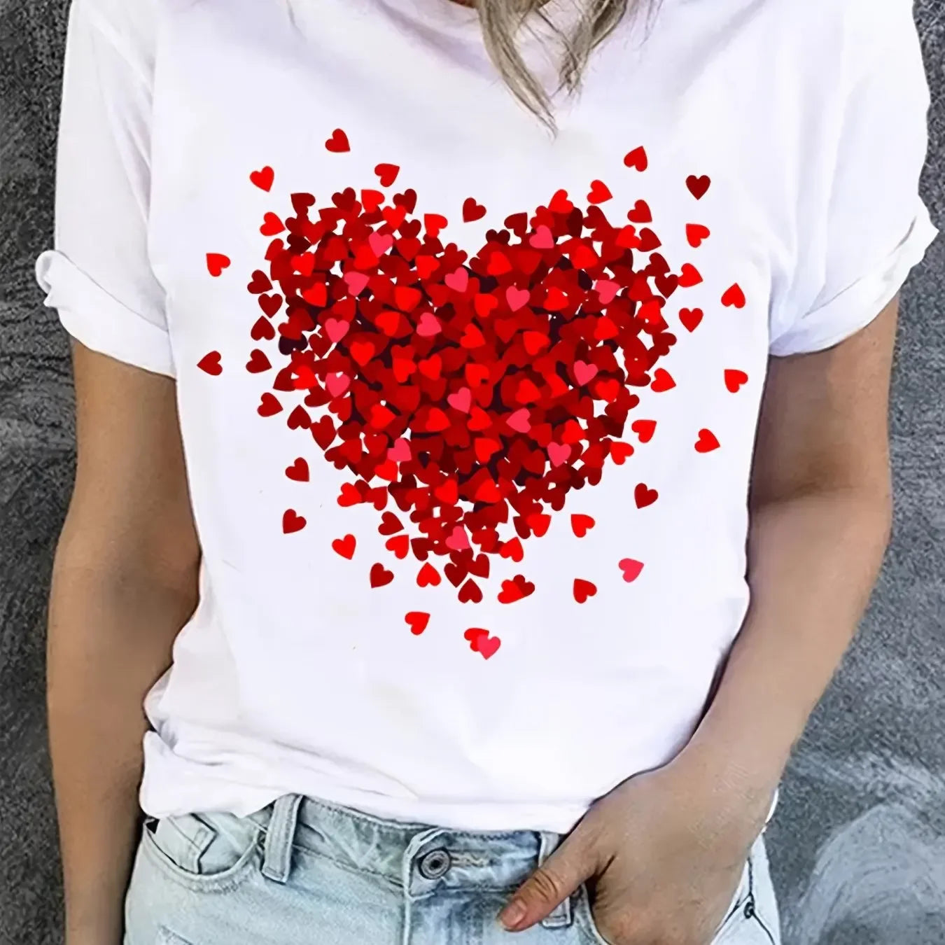 Summer Casual Woman T-Shirts Red Heart Graphic Prints Short Sleeve Comfortable Soft O-Neck Tops Fashion Street Female Clothes
