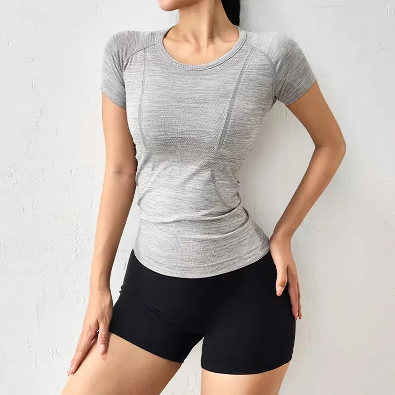 Summer Women's Short Sleeve Yoga T-Shirt Sports Shirt Gym Clothes Fitness Blouse Running Sweatshirt Casual Yoga Clothing Top