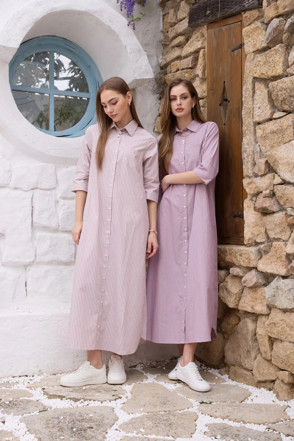 AS  SS26 Pinstripe shirt maxi dress  casual style 100% cotton woman clothes