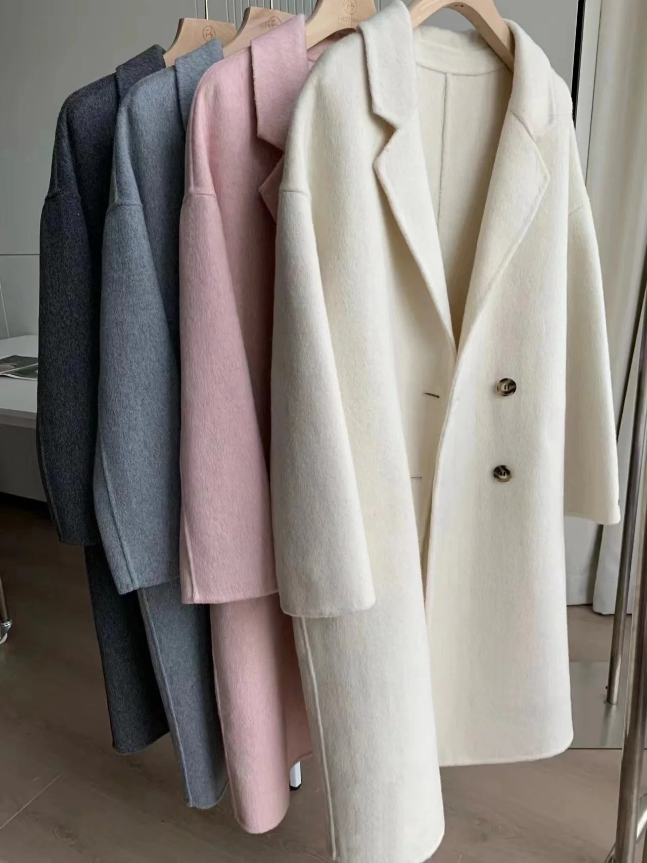 2025 Spring Women Drouble Breasted Woolen Coat Loose Style Cashmere Winter Clothes Long Coats Tops New