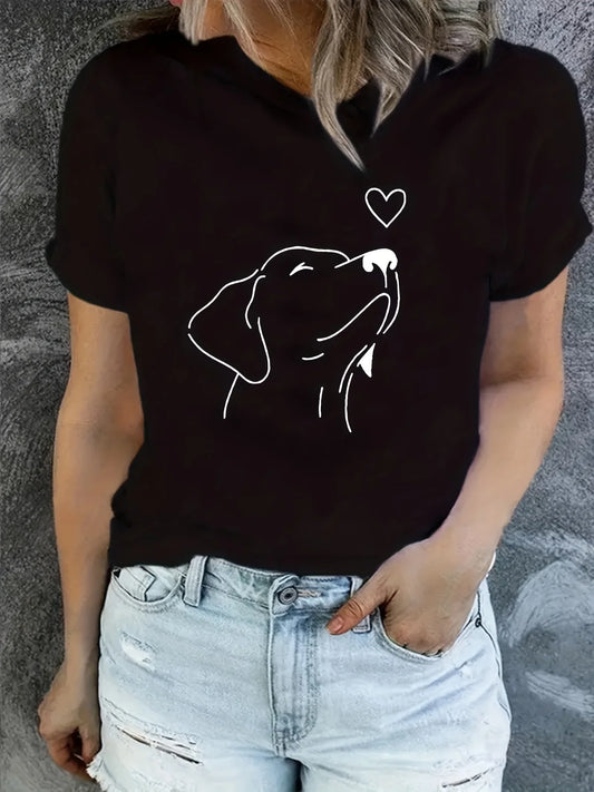 Dog Print Round Neck Sports T-shirt Short Sleeve Running Casual Tops Women's Activewear aesthetic clothes