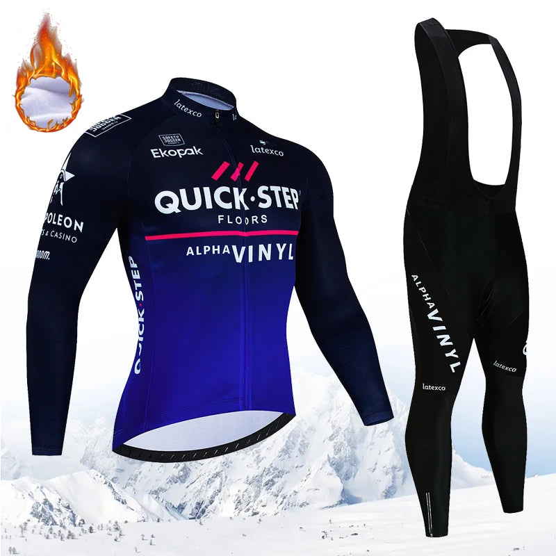 Winter QUICK STEP Cycling Jerseys Set MTB Bike Clothes Maillot Ropa Ciclismo Invierno Bicycle Thermal Fleece Cycling Clothing