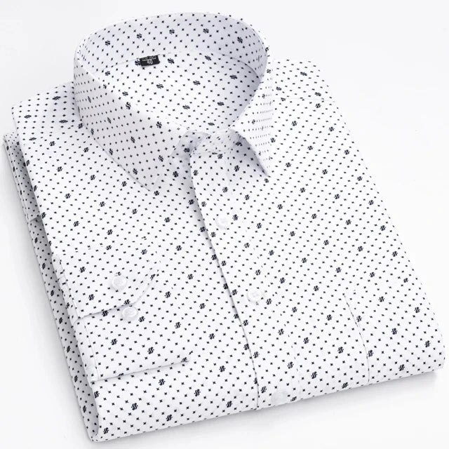 Men's Long Sleeve Shirt High-quality Fashion Casual Print Plaid Stripe Single Pocket Fit Business Formal Office Four Season Top