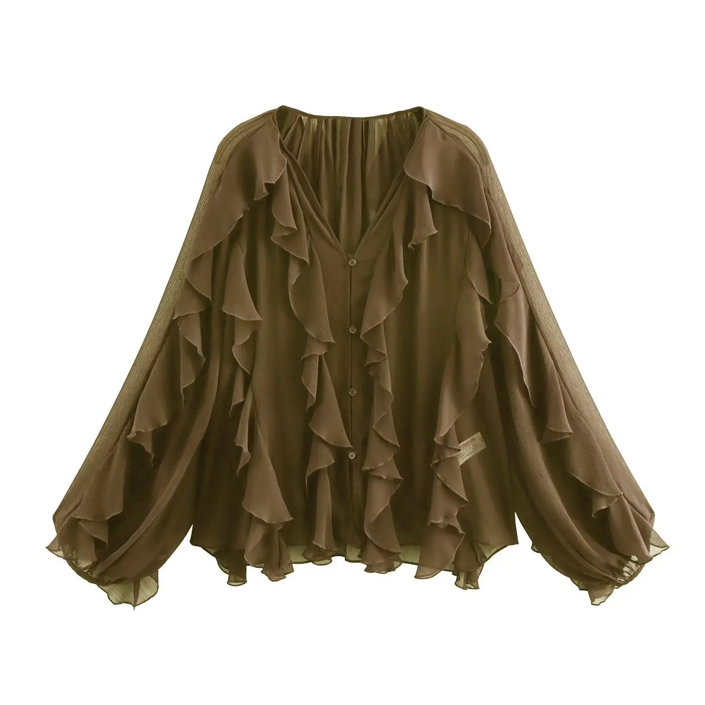 Women Casual Ruffled Shirt Women Loose Lace Up Hollow Out V Neck Tops Spring Blouses Women Clothes 4786063