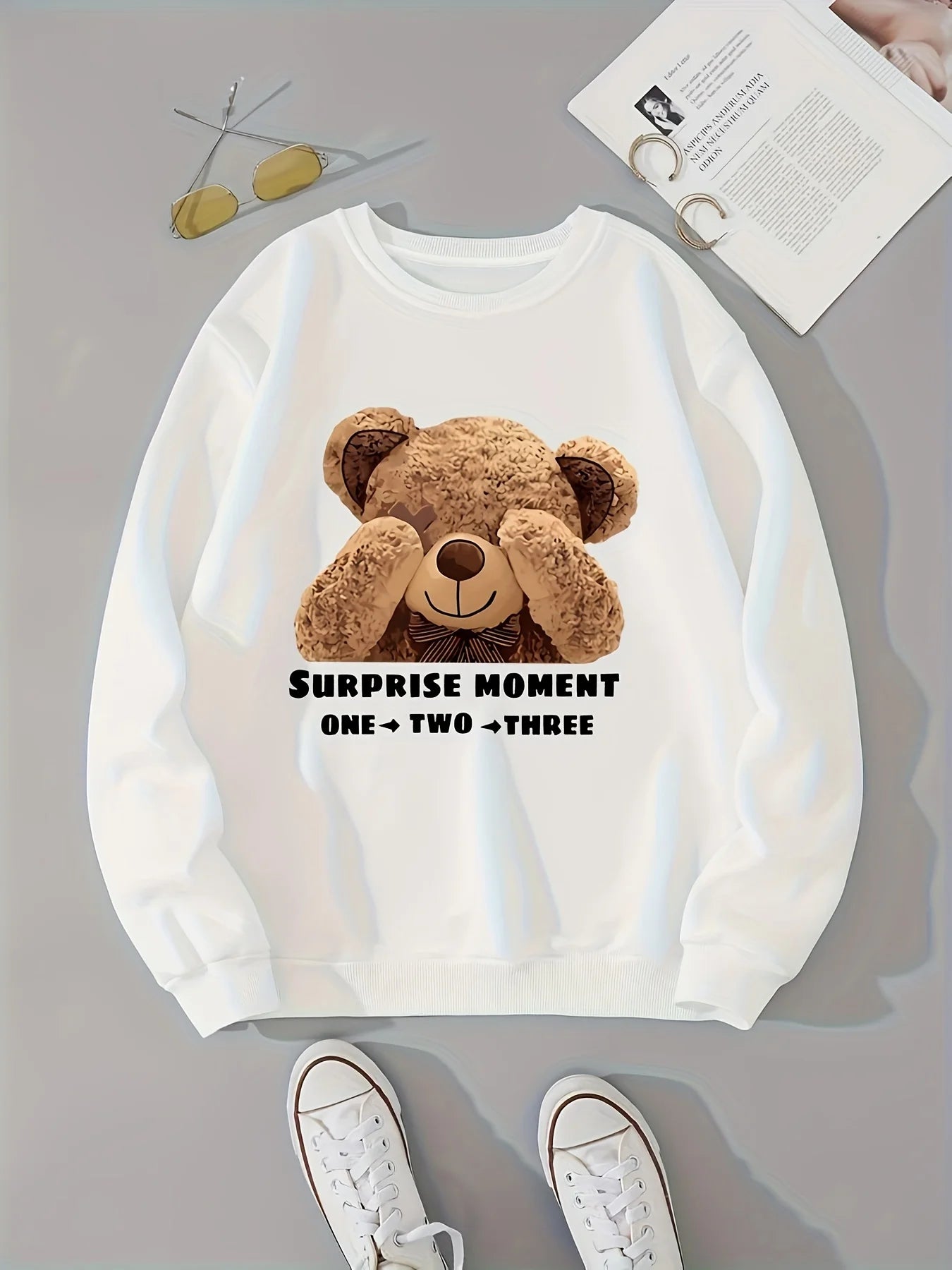 CLoose Sweatshirt Casual Long Sleeve Women Autumn and winter  Cartoon Bear Comfortable Pullover Crewneck Loose Female Clothes