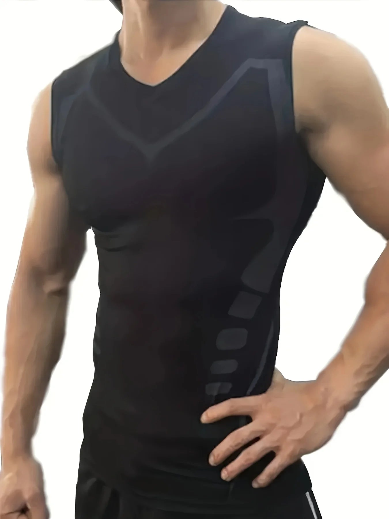 Men's sci-fi printed black vest, fashionable and casual men's quick drying T-shirt, sports and fitness round neck elastic vest