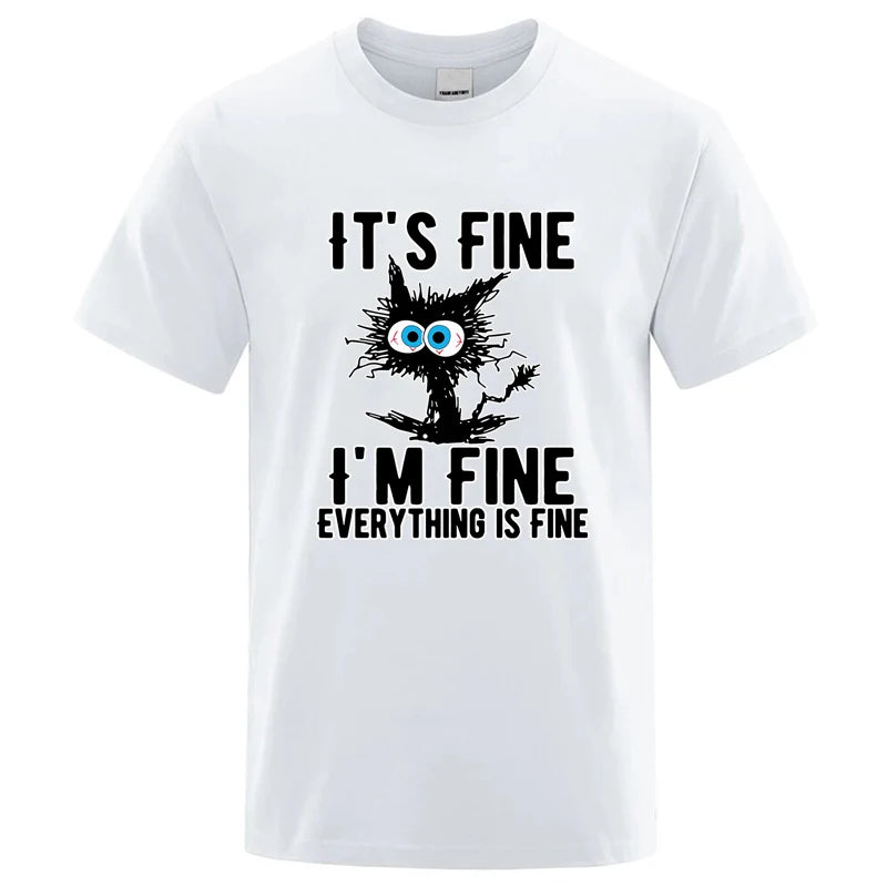 Men's High Quality T-shirt 100% Cotton Funny Cool Cat Printed T-shirt Casual Men's Short Sleeve T-shirt for Men T-Shirt Male Top